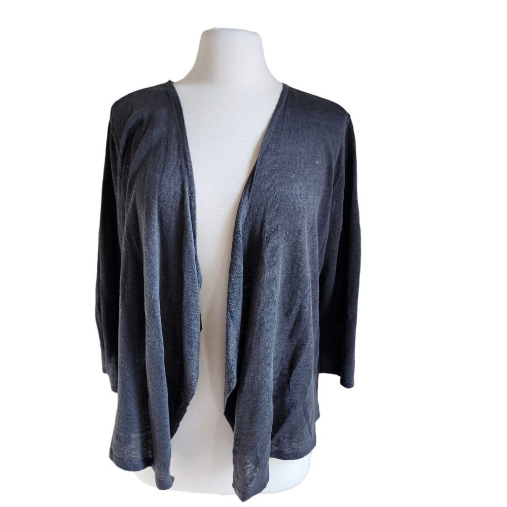 beach club Australia 100%‎ Linen Cardigan Large L Long Sleeve Open Front Gray